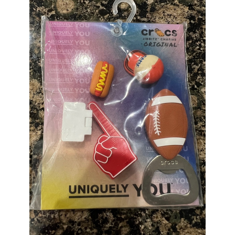Crocs Jibbitz Tailgate 5 Pack Football Hot Dog Cooler Foam Finger Game Day Charm